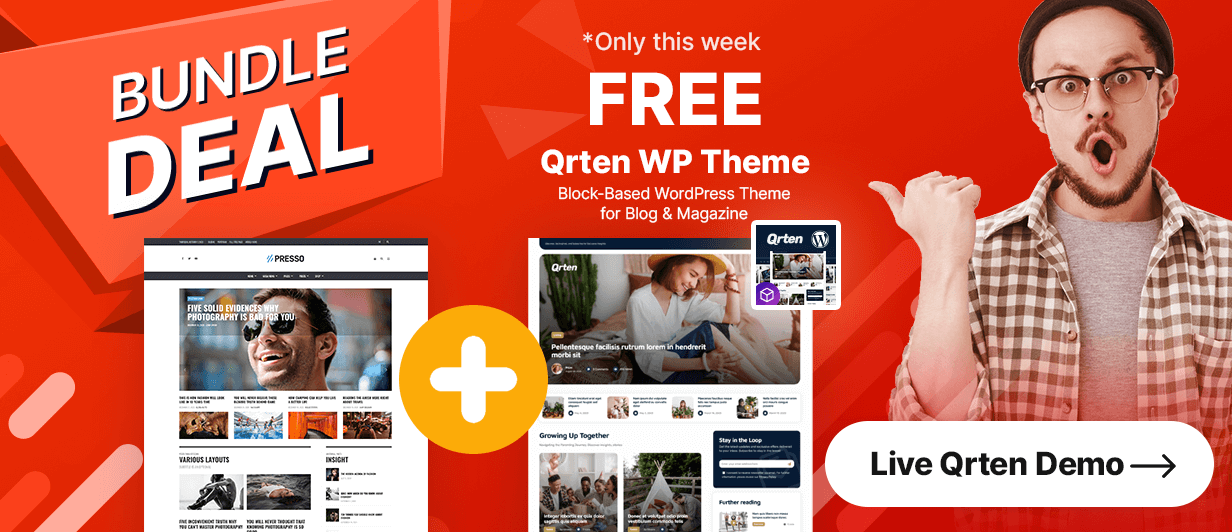 Qrten - WordPress Newspaper Magazine Blog Gutenberg Block Theme bundle